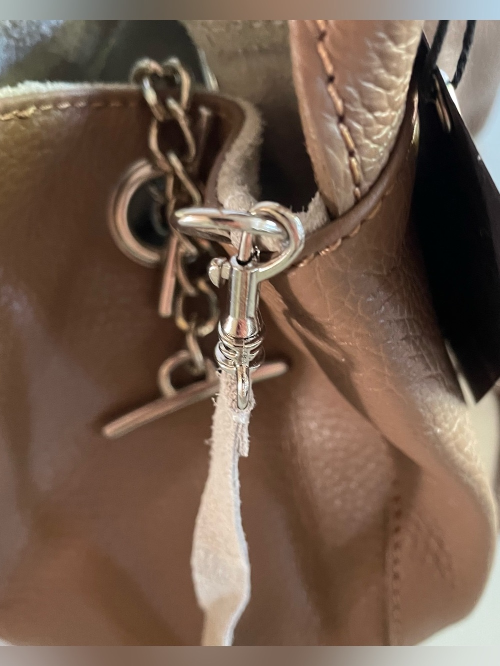 🔥 NWT Brown Pebbled Italian Leather Shoulder Bag Yes Accessories Tassel Hobo - Picture 11 of 14